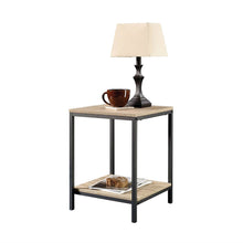 Load image into Gallery viewer, Modern Black Metal Frame End Table with Oak Finish Wood Top and Bottom Shelf