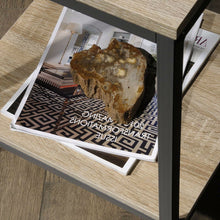Load image into Gallery viewer, Modern Black Metal Frame End Table with Oak Finish Wood Top and Bottom Shelf