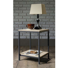 Load image into Gallery viewer, Modern Black Metal Frame End Table with Oak Finish Wood Top and Bottom Shelf