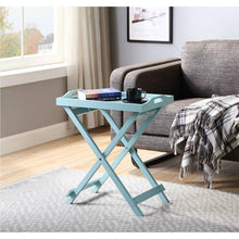 Load image into Gallery viewer, Folding TV Tray Bedside Table in Light Blue Teal Turquoise Seafoam Wood Finish
