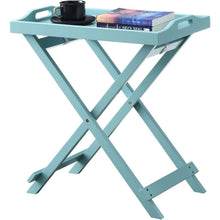 Load image into Gallery viewer, Folding TV Tray Bedside Table in Light Blue Teal Turquoise Seafoam Wood Finish