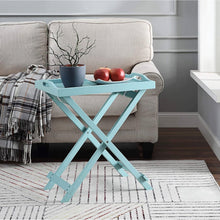 Load image into Gallery viewer, Folding TV Tray Bedside Table in Light Blue Teal Turquoise Seafoam Wood Finish