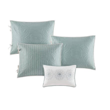 Load image into Gallery viewer, 6-Piece Farmhouse Quilted Seafoam Blue Green Teal Reversible Daybed Cover Set