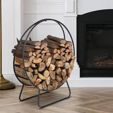 Load image into Gallery viewer, Indoor/Outdoor 2-ft. Round Black Powder-Coated Steel Firewood Log Rack