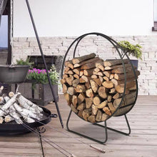 Load image into Gallery viewer, Indoor/Outdoor 2-ft. Round Black Powder-Coated Steel Firewood Log Rack