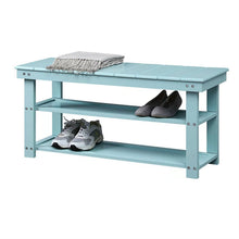 Load image into Gallery viewer, Sea Foam Aqua Blue Wood 2-Shelf Shoe Rack Storage Bench for Entryway or Closet