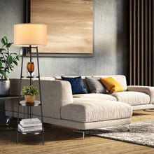Load image into Gallery viewer, Modern Floor Lamp 3-Tier Bookcase Shelf with Round Drum Linen Lampshade
