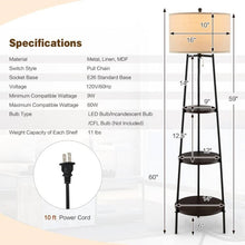 Load image into Gallery viewer, Modern Floor Lamp 3-Tier Bookcase Shelf with Round Drum Linen Lampshade