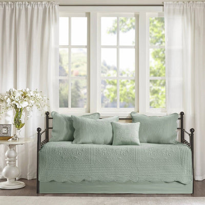 6-Piece Farmhouse Seafoam Green Daybed Cover Bedding Set with Scalloped Edges