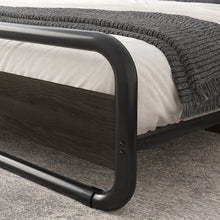 Load image into Gallery viewer, Full Heavy Duty Round Metal Frame Platform Bed with Black Wood Panel Headboard