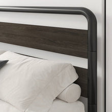Load image into Gallery viewer, Full Heavy Duty Round Metal Frame Platform Bed with Black Wood Panel Headboard