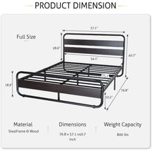 Load image into Gallery viewer, Full Heavy Duty Round Metal Frame Platform Bed with Black Wood Panel Headboard
