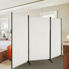 Load image into Gallery viewer, 6-Ft White 3-Panel Room Divider Screen with Steel Base and Heavy Duty Hinges
