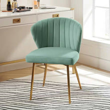 Load image into Gallery viewer, Sage Green Velvet Upholstered Wingback Accent Side Chair with Gold Metal Legs