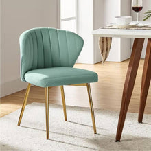 Load image into Gallery viewer, Sage Green Velvet Upholstered Wingback Accent Side Chair with Gold Metal Legs