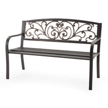 Load image into Gallery viewer, Curved Metal Garden Bench with Heart Pattern in Black Antique Bronze Finish