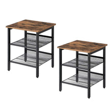 Load image into Gallery viewer, Set of 2 Side Table Nightstand with Medium Wood Finish Top and Mesh Shelves