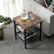Load image into Gallery viewer, Set of 2 Side Table Nightstand with Medium Wood Finish Top and Mesh Shelves