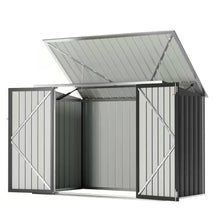 Load image into Gallery viewer, Outdoor Black Galvanized Steel Trash Can Storage Shed - Holds 2 Garbage Bins
