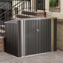 Load image into Gallery viewer, Outdoor Black Galvanized Steel Trash Can Storage Shed - Holds 2 Garbage Bins