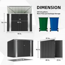 Load image into Gallery viewer, Outdoor Black Galvanized Steel Trash Can Storage Shed - Holds 2 Garbage Bins