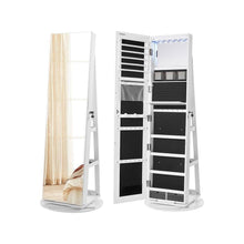 Load image into Gallery viewer, White Jewelry Cabinet Armoire Organizer Freestanding Rotating Mirror
