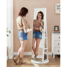 Load image into Gallery viewer, White Jewelry Cabinet Armoire Organizer Freestanding Rotating Mirror