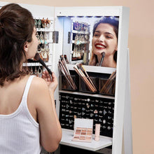 Load image into Gallery viewer, White Jewelry Cabinet Armoire Organizer Freestanding Rotating Mirror