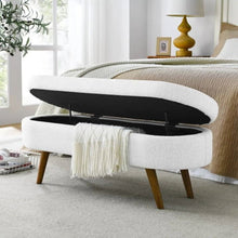 Load image into Gallery viewer, Mid-Century Modern Boho Style White Linen End of Bed Storage Bench