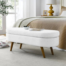 Load image into Gallery viewer, Mid-Century Modern Boho Style White Linen End of Bed Storage Bench