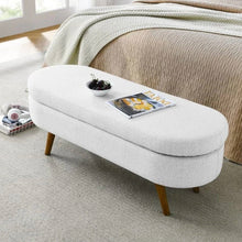 Load image into Gallery viewer, Mid-Century Modern Boho Style White Linen End of Bed Storage Bench