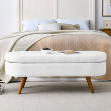 Load image into Gallery viewer, Mid-Century Modern Boho Style White Linen End of Bed Storage Bench