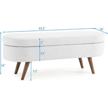 Load image into Gallery viewer, Mid-Century Modern Boho Style White Linen End of Bed Storage Bench