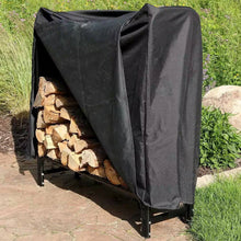 Load image into Gallery viewer, Indoor/Outdoor 4-Ft. Black Metal Firewood Rack with Cover