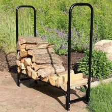 Load image into Gallery viewer, Indoor/Outdoor 4-Ft. Black Metal Firewood Rack with Cover