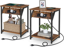 Load image into Gallery viewer, Set of 2 -  Nightstand End Tables Charging Station with 2 USB ports