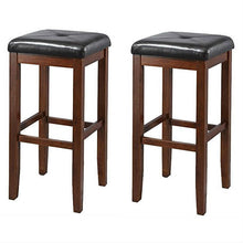 Load image into Gallery viewer, Set of 2 Vintage Mahogany Stools with Black Upholstered Seat