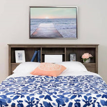 Load image into Gallery viewer, Full / Queen size Freestanding Bookcase Headboard in Grey Brown Wood Finish