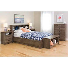 Load image into Gallery viewer, Full / Queen size Freestanding Bookcase Headboard in Grey Brown Wood Finish