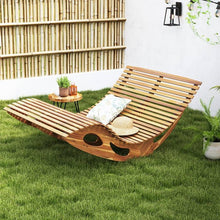 Load image into Gallery viewer, 2-Seater Adirondack Slatted Acacia Patio Dual Rocker Sunbed Wood Lounger