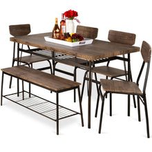 Load image into Gallery viewer, Modern 6-Piece Dining Set with Brown Wood Top Table 4 Chairs and Storage Bench