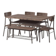 Load image into Gallery viewer, Modern 6-Piece Dining Set with Brown Wood Top Table 4 Chairs and Storage Bench