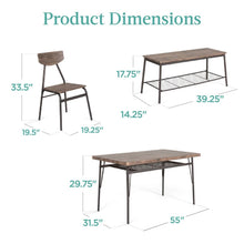 Load image into Gallery viewer, Modern 6-Piece Dining Set with Brown Wood Top Table 4 Chairs and Storage Bench
