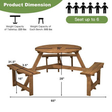 Load image into Gallery viewer, Outdoor Solid Wood Round Picnic Table Set with Umbrella Hole and 3 Benches