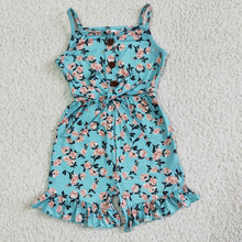 Load image into Gallery viewer, Blue floral sleeveless baby girls summer jumpsuit