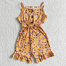 Load image into Gallery viewer, Mustard floral sleeveless baby girls summer jumpsuit