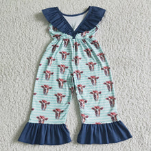 Load image into Gallery viewer, Ruffle collar backless cow print jumpsuit baby girls jumper