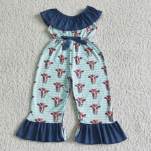 Load image into Gallery viewer, Ruffle collar backless cow print jumpsuit baby girls jumper