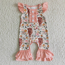 Load image into Gallery viewer, cow print flutter sleeve ruffle baby girls romper
