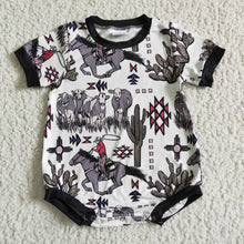 Load image into Gallery viewer, Short sleeve cactus cow baby boy romper